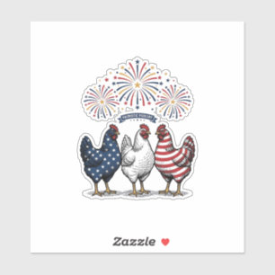 Sticker Trio de poulets patriotiques Gravure vintage Vecto