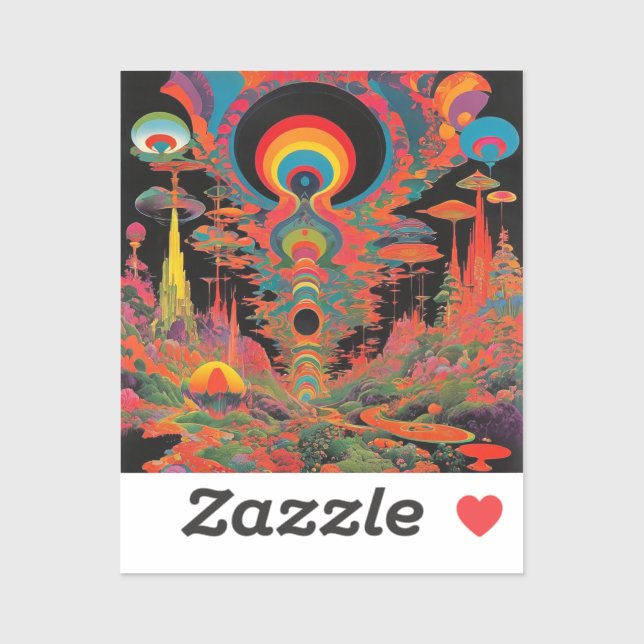 Sticker Trippy Vintage 1960s Psychedelic Retro Artwork (Feuille)