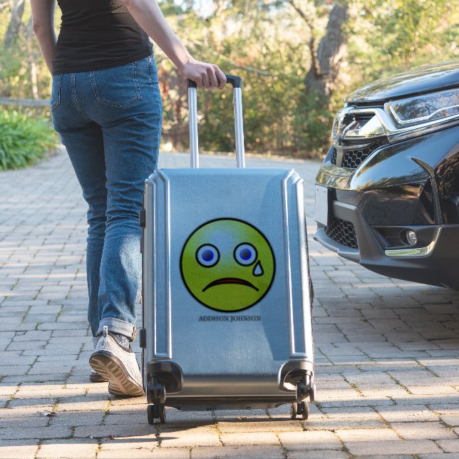 Sticker Triste Tear Face Emoji Yellow Face Ajouter Nom 14" (Valise Insitu)