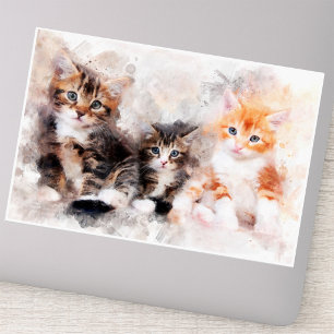 Sticker Trois belles chatons mignonnes aquarelle
