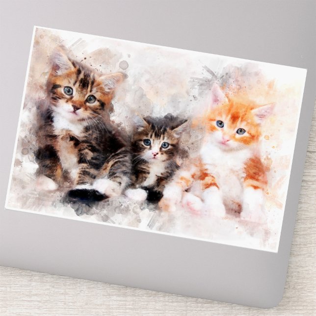 Sticker Trois belles chatons mignonnes aquarelle (Three beautiful and cute kittens watercolor. sticker )