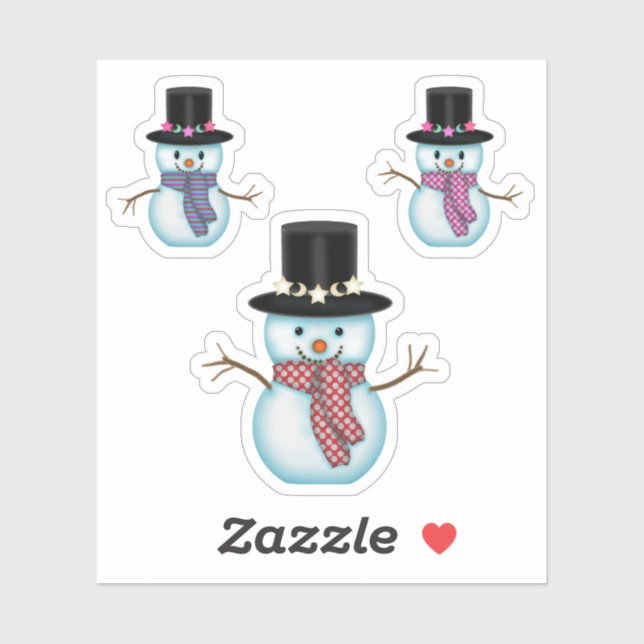 Sticker Trois bonshommes de neige mignons Art de Noël (Feuille)