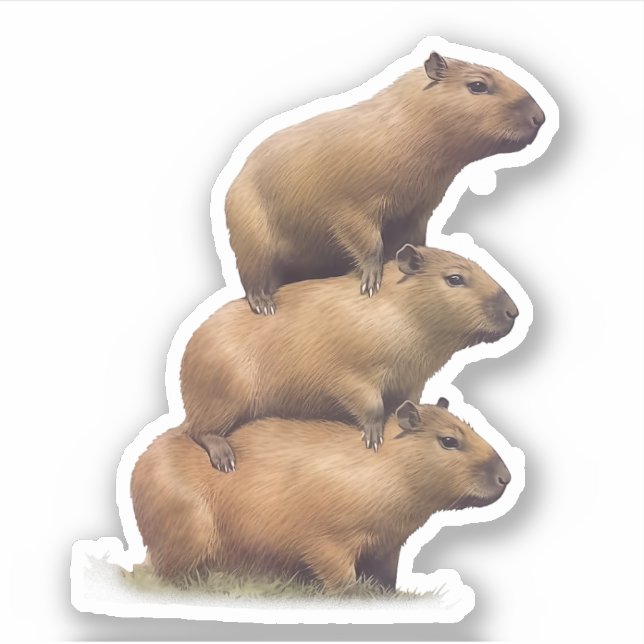 Sticker Trois Capybaras Funny Capybara Humour Stack Animal (Devant)