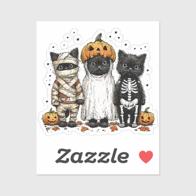 Sticker Trois chats Halloween (Feuille)