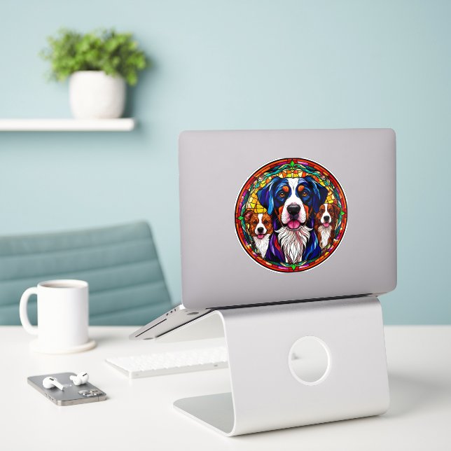 Sticker Trois chiens adorables portrait de style vitrail (Ordinateur portable sur le bureau)