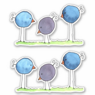 Sticker Trois oiseaux d'aquarelle à lunettes