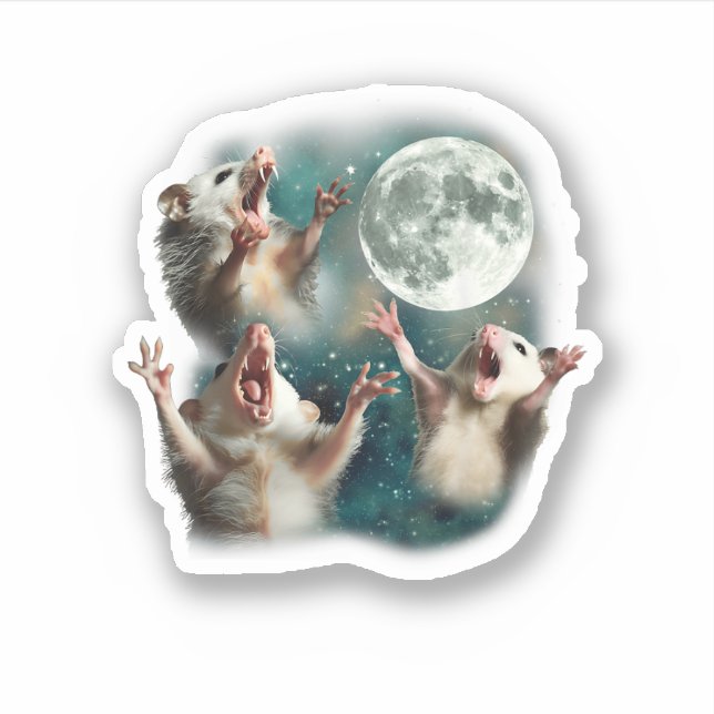 Sticker Trois Possum Lune 3Opossum Drôle Bizarre Mème Maud (Devant)