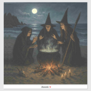 Sticker Trois Sorcières Brew Cauldron Pleine lune Beach