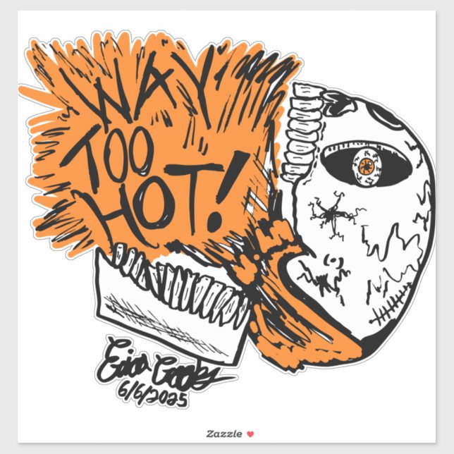 Sticker TROP CHAUD ! crâne de dessin animé (Feuille)