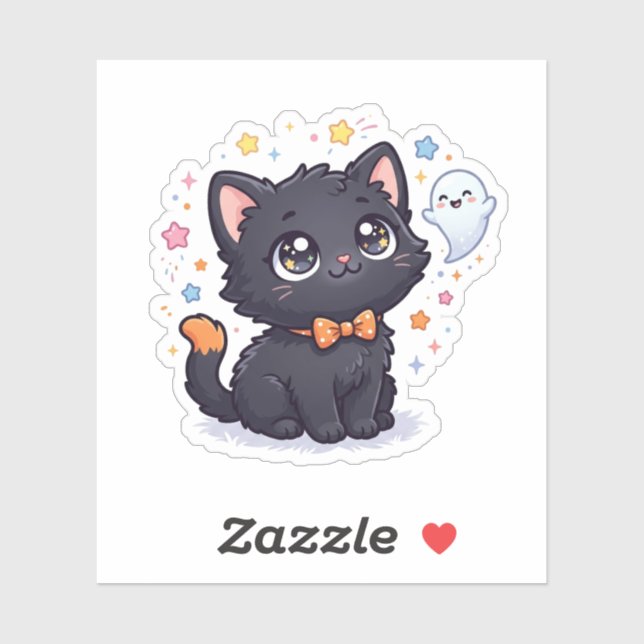 Sticker Trop mignon pour effrayer - Chat noir adorable pou (Feuille)