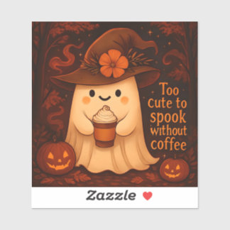 Sticker Trop mignon pour faire peur sans café – Fantôme d'
