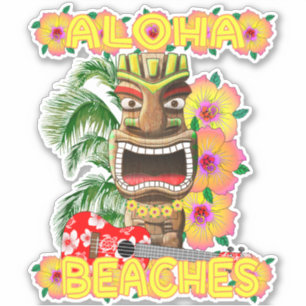 Sticker Tropical Funny Plages Aloha Hawaiian Tiki