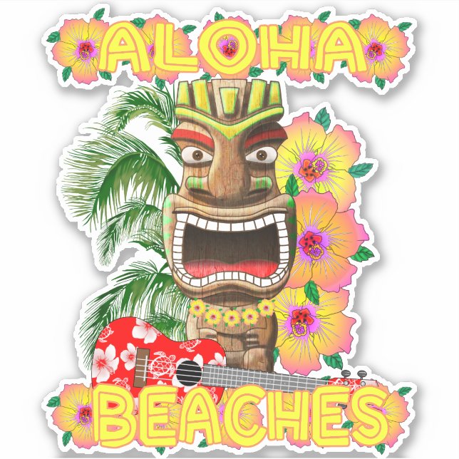 Sticker Tropical Funny Plages Aloha Hawaiian Tiki (Devant)