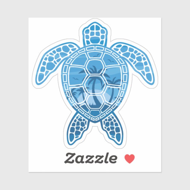 Sticker Tropical Island Sea Turtle Design en bleu (Feuille)