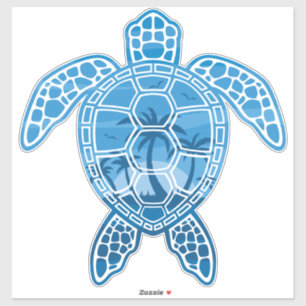 Sticker Tropical Island Sea Turtle Design en bleu