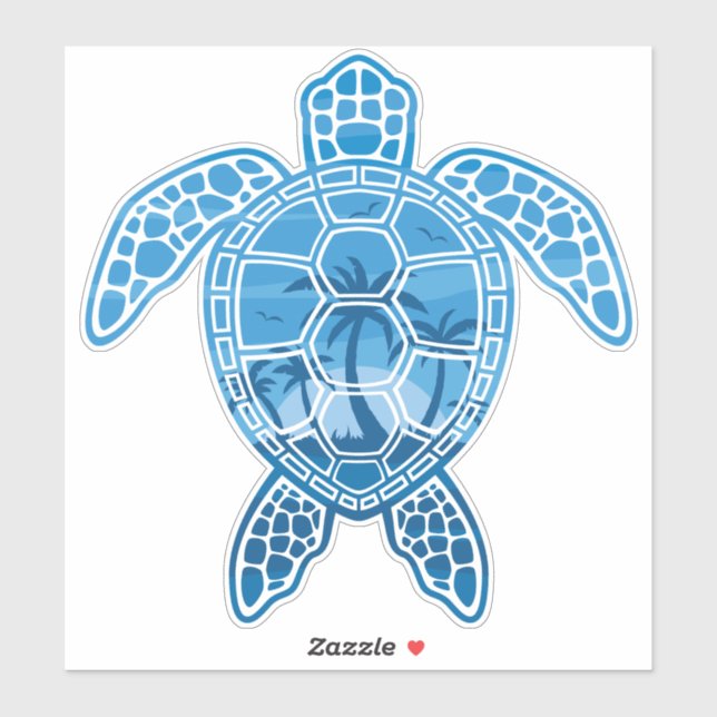 Sticker Tropical Island Sea Turtle Design en bleu (Feuille)