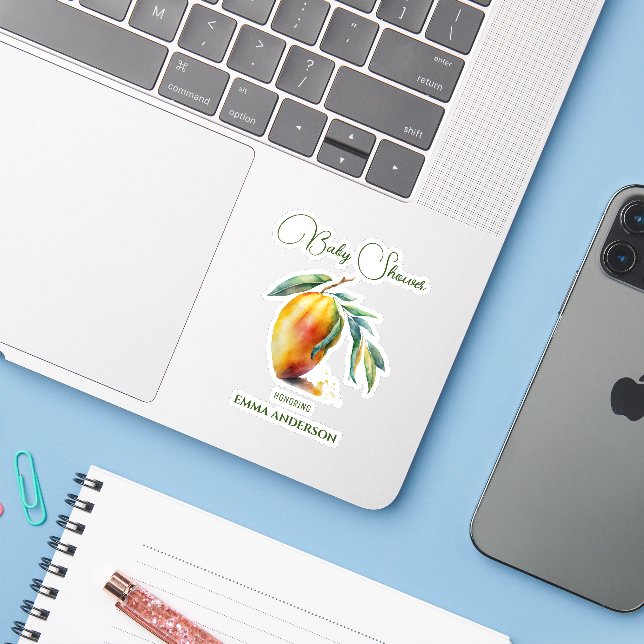 Sticker Tropical Mango | Baby Shower (Ordinateur portable avec iPhone)