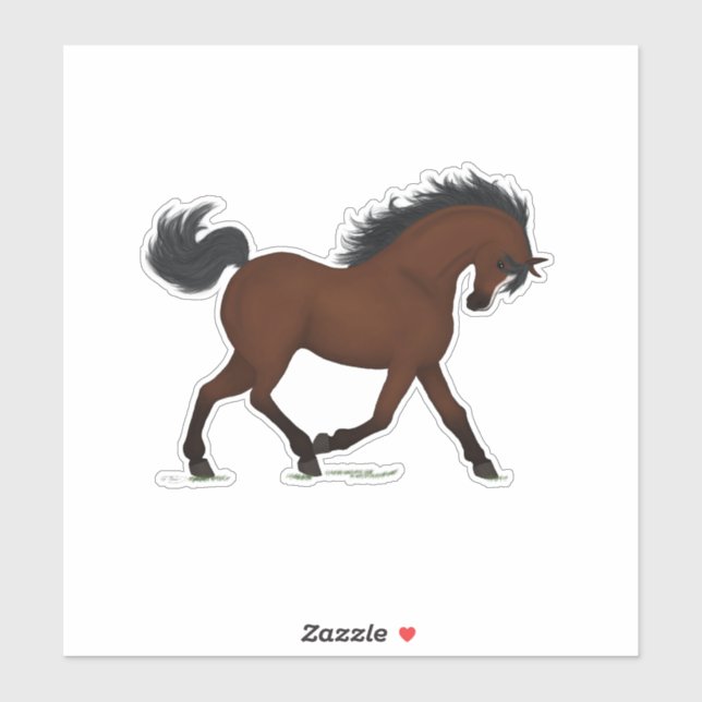 Sticker Trotting Bay Horse Pony avec Blaze Equestrio (Feuille)