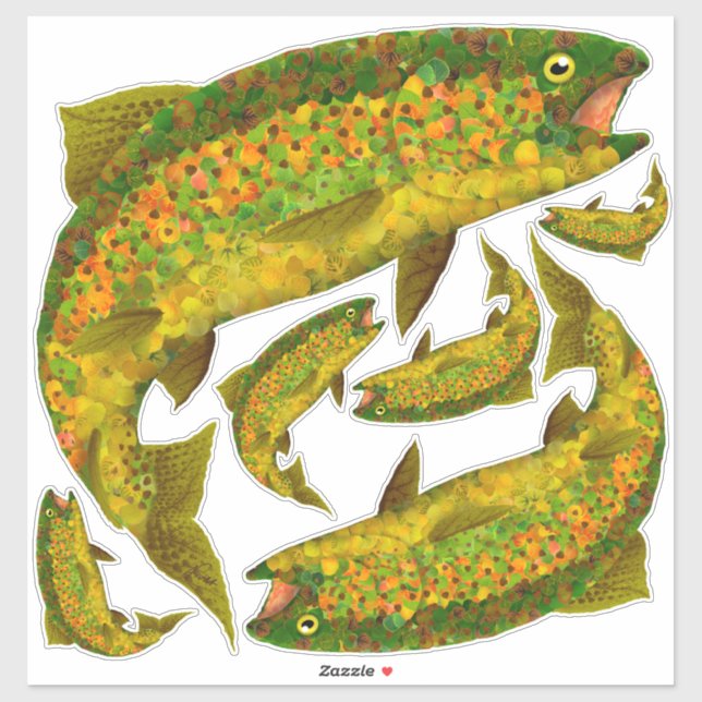 Sticker Truite arc-en-ciel à feuilles d'Aspen 3 (Feuille)