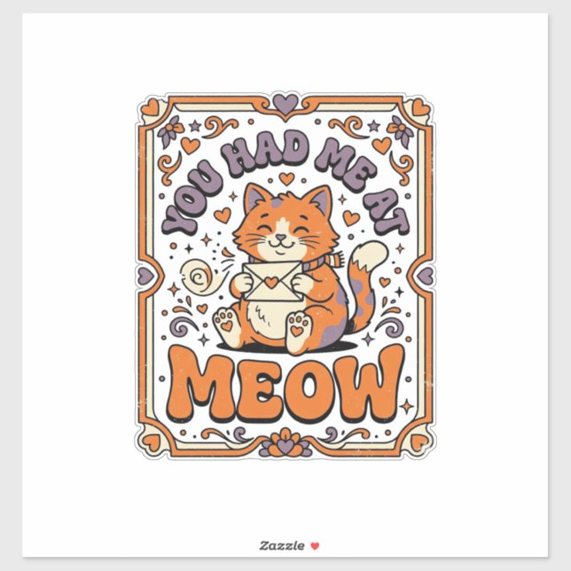 Sticker Tu M'as Eu À Miaou Chat Saint-Valentin Amour Vinta (Feuille)