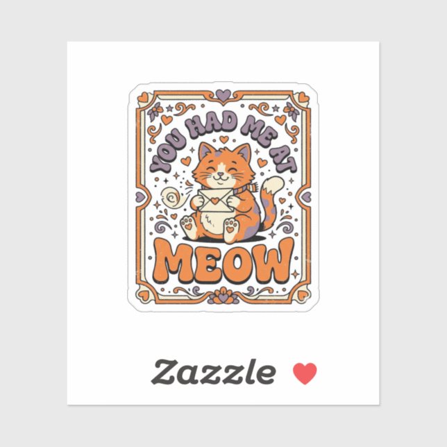 Sticker Tu M'as Eu À Miaou Chat Saint-Valentin Amour Vinta (Feuille)