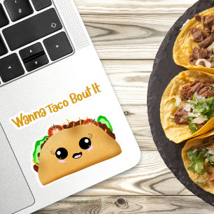 Sticker Tu veux parler taco ? Taco Kawaii avec des yeux m