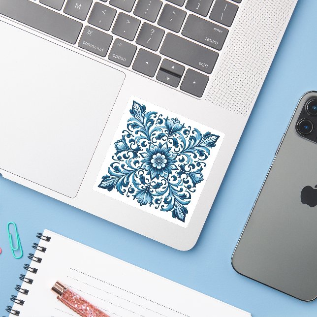 Sticker Tuile bleue portugaise (Ordinateur portable avec iPhone)