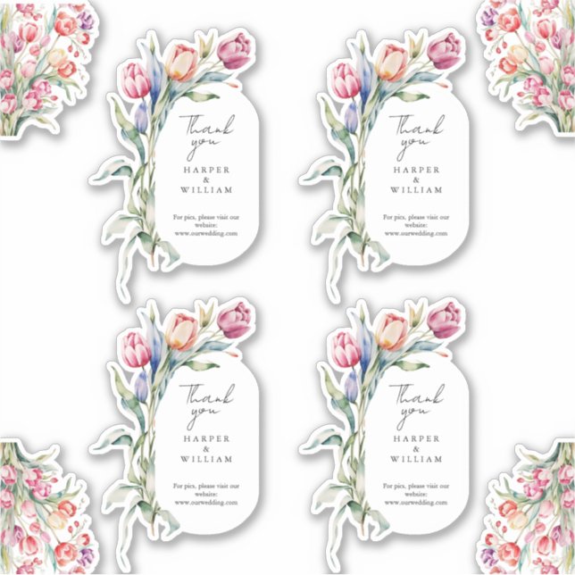 Sticker Tulip embrasse le mariage du printemps merci (Devant)