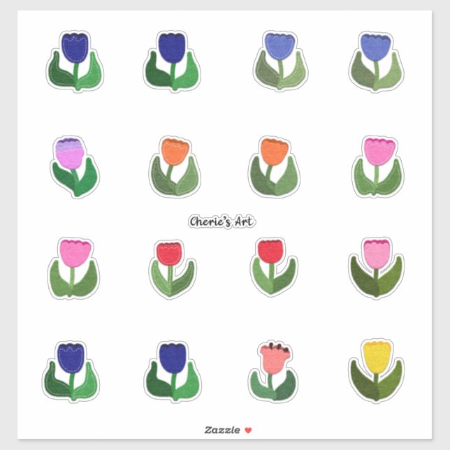 Sticker Tulipes à l'apparence feutrée feuille mignonne (Feuille)