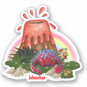 Sticker Turc de dinosaure rouge mignon fleur arc-en-ciel
