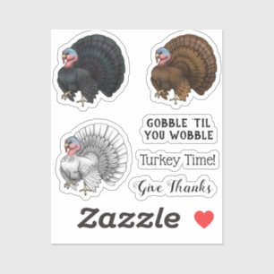 Sticker Turquie Thanksgiving Brown, blanc et noir