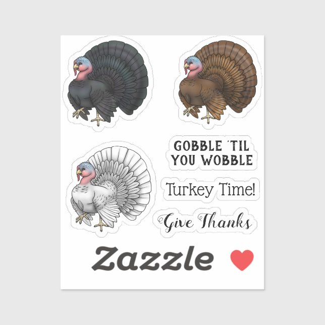 Sticker Turquie Thanksgiving Brown, blanc et noir (Feuille)