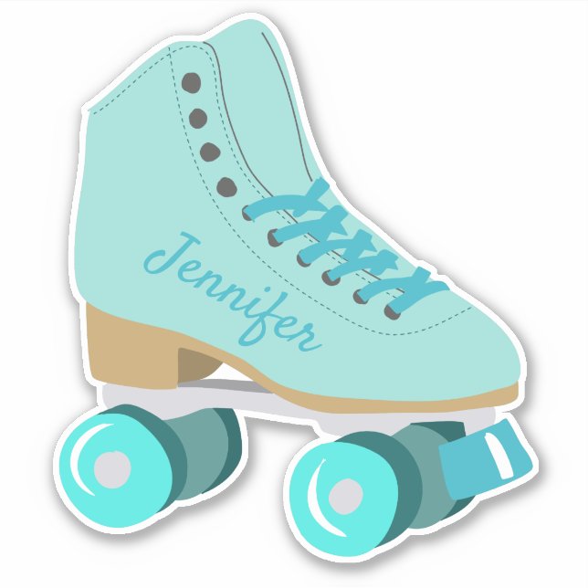 Sticker Turquoise Blue Retro Quad Roller Patinage Personna (Devant)