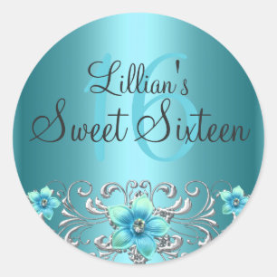 Sticker turquoise Blue Silver Floral Swirl Sweet 1