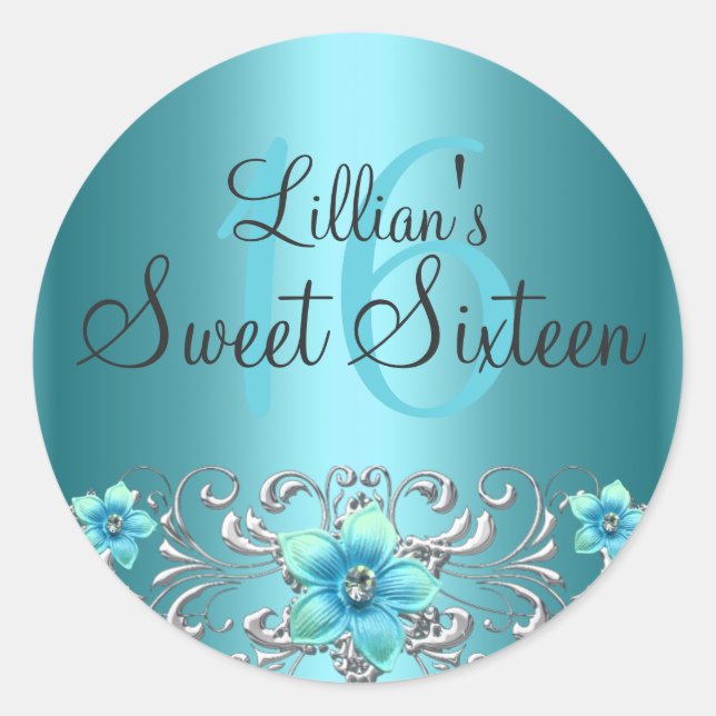 Sticker turquoise Blue Silver Floral Swirl Sweet 1 (Devant)