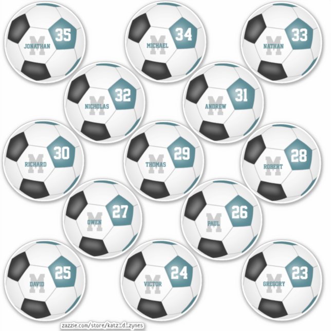 Sticker turquoise équipe de football noir couleurs 13 joue (Devant)