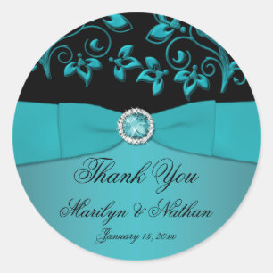 Sticker turquoise et Black Floral 3" en Merci rond