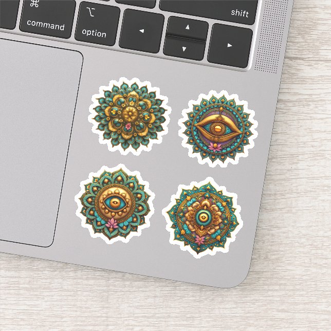 Sticker Turquoise Gold Lotus Mandala - Fantasy Graphic 4pc (Détail)