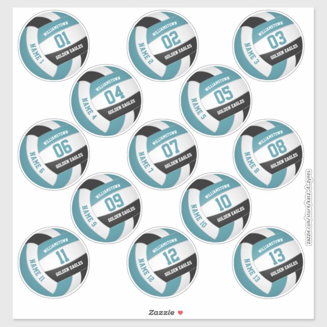 Sticker turquoise noir 13 joueurs personnalisés noms volle (Feuille)