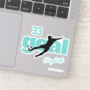 Sticker turquoise noir blanc but filles de football person