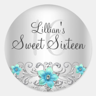 Sticker turquoise Silver Floral Sweet 16