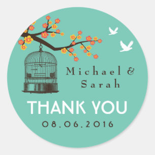 Sticker turquoise Vintage Bird Cage Floral Mariage