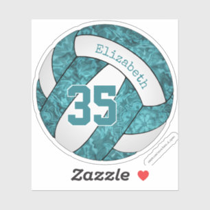 Sticker turquoise volley-ball blanc avec numéro de fille