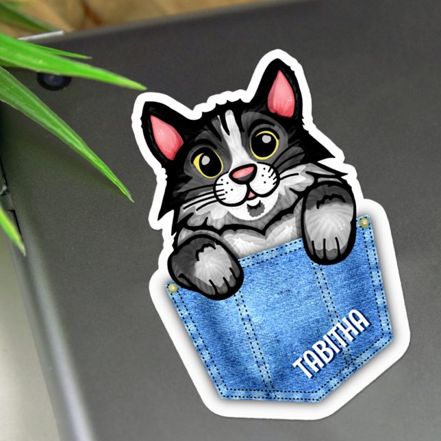 Sticker Tuxedo Chat à Faux Denim Poche avec nom personnali (Créateur téléchargé)