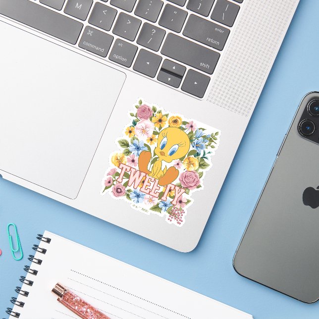 Sticker TWEETY™ Broderie Florale Graphique (Ordinateur portable avec iPhone)