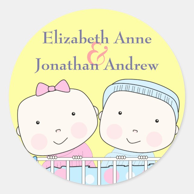 Sticker Twins in Crib, Girl and Boy Names (Devant)