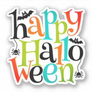 Sticker Typographie d'Halloween moderne Bats Araignées