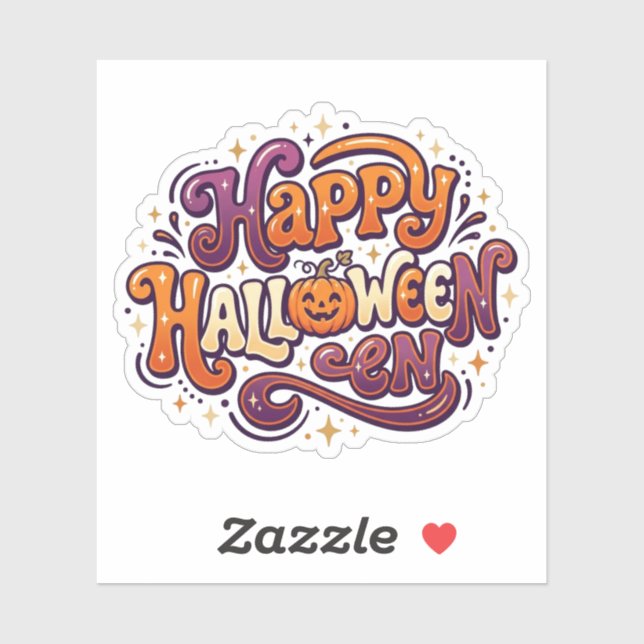 Sticker Typographie Joyeuse Halloween Mignonne Citrouille  (Feuille)