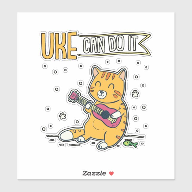 Sticker UKE Peut Le Faire Ukulele Ukelele Cat Guitare Musi (Feuille)