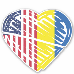 Sticker Ukraine USA American Flag Heart
